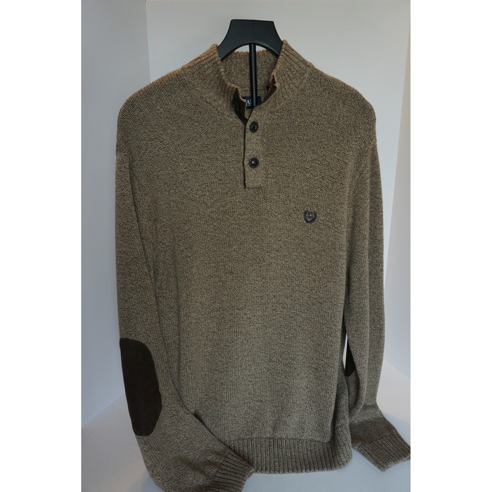 Chaps Mens Tan Marl Cotton Mock Neck Sweater Elbow Patches XL